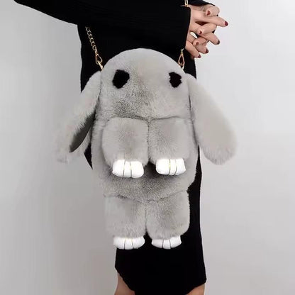 Cute Fluffy Rabbit Fur Pompoms Sling Chain Bag