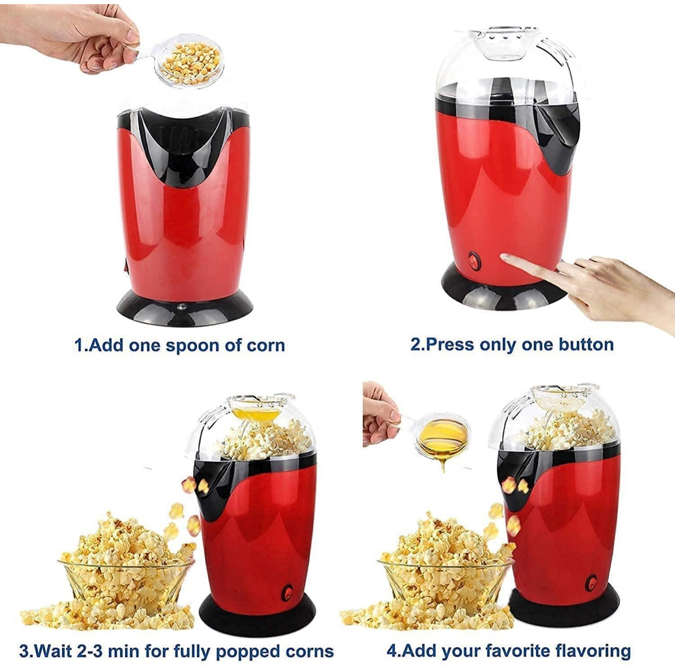 Onshoppy Popcorn Maker Instant Oil Free Popcorn Maker Machine with Measuring Cup 300 L Popcorn Maker (Red, Black)