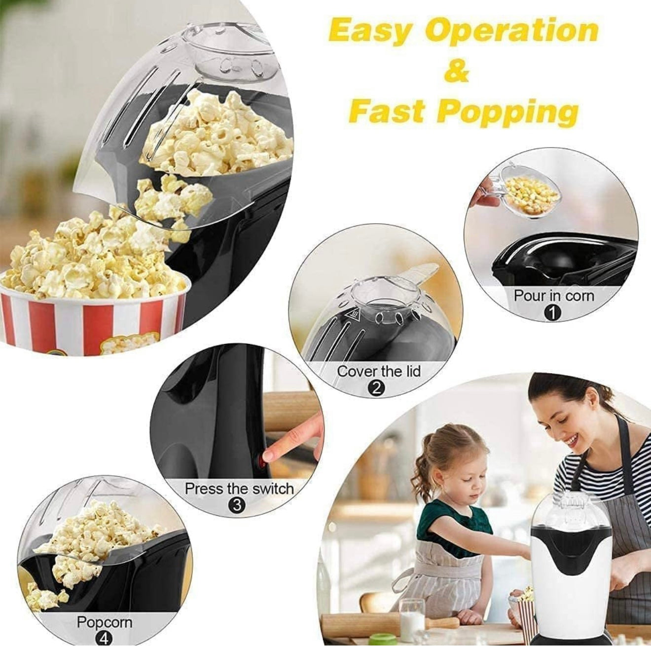 Onshoppy Popcorn Maker Instant Oil Free Popcorn Maker Machine with Measuring Cup 300 L Popcorn Maker (Red, Black)