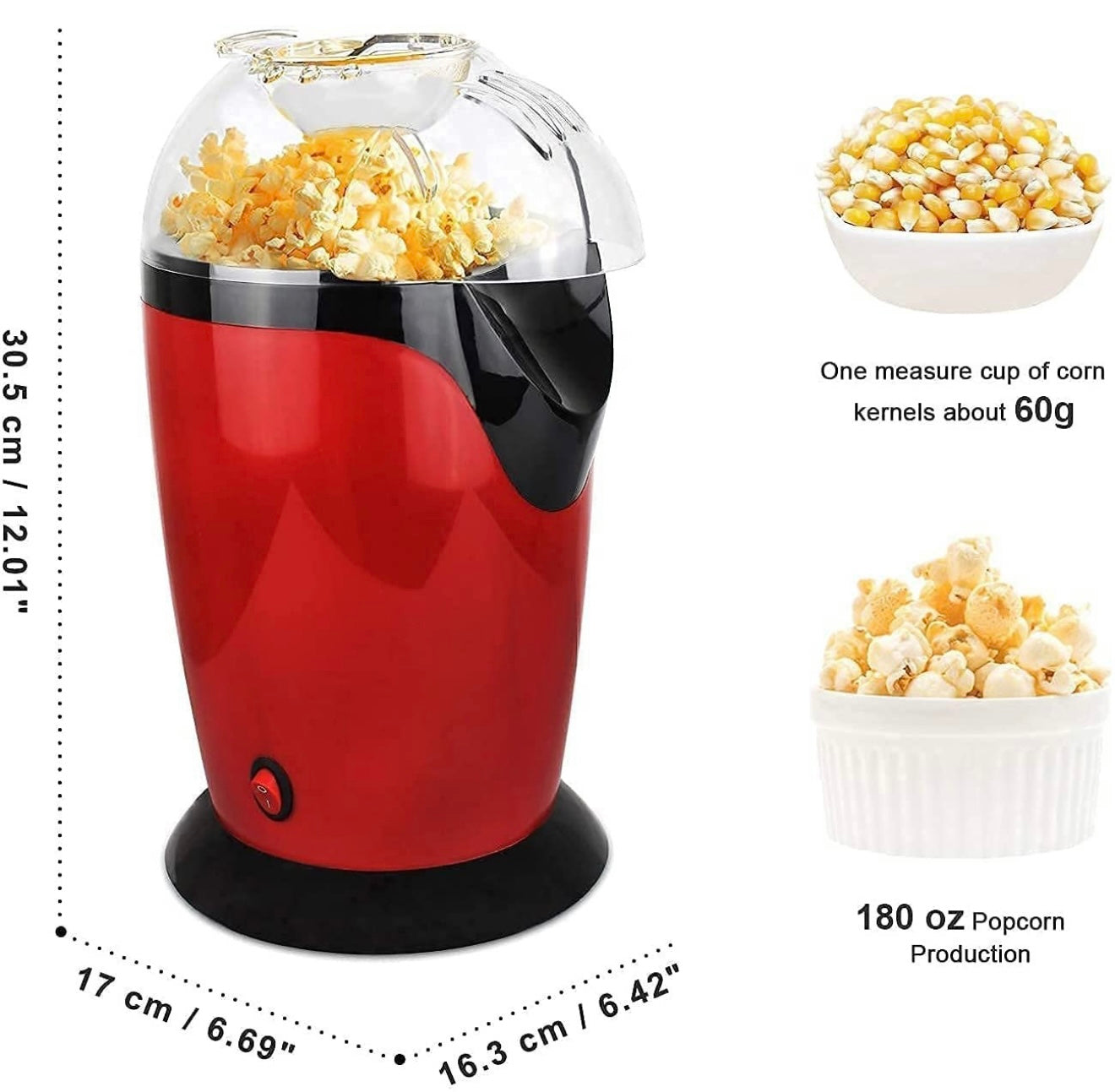 Onshoppy Popcorn Maker Instant Oil Free Popcorn Maker Machine with Measuring Cup 300 L Popcorn Maker (Red, Black)